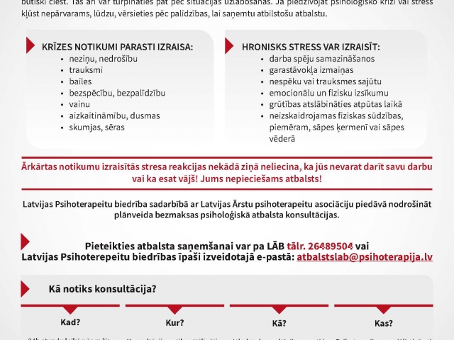 Tiek nodrošināts psiholoģiskais atbalsts mediķiem Tiek nodrošināts psiholoģiskais atbalsts mediķiem